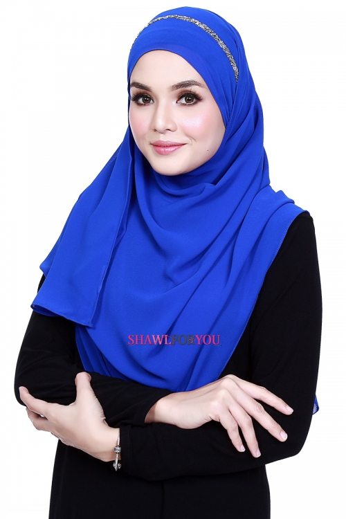 shawl labuh mayra premium plain chiffon electric blue