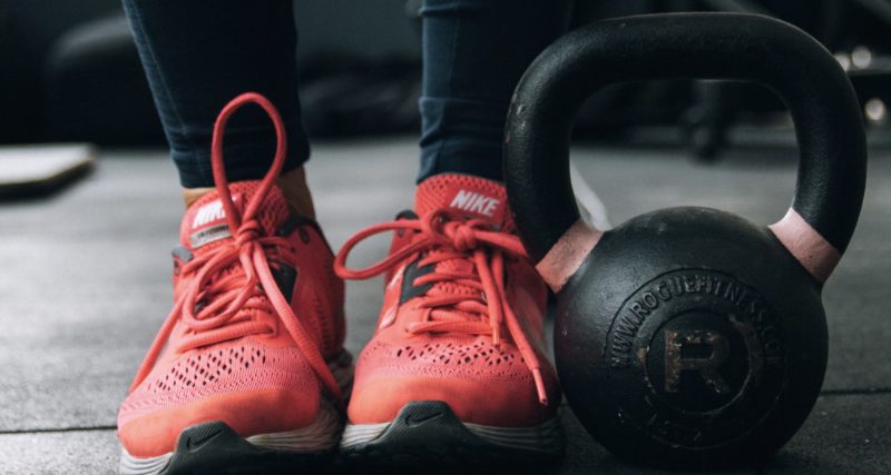 gym shoes and weights