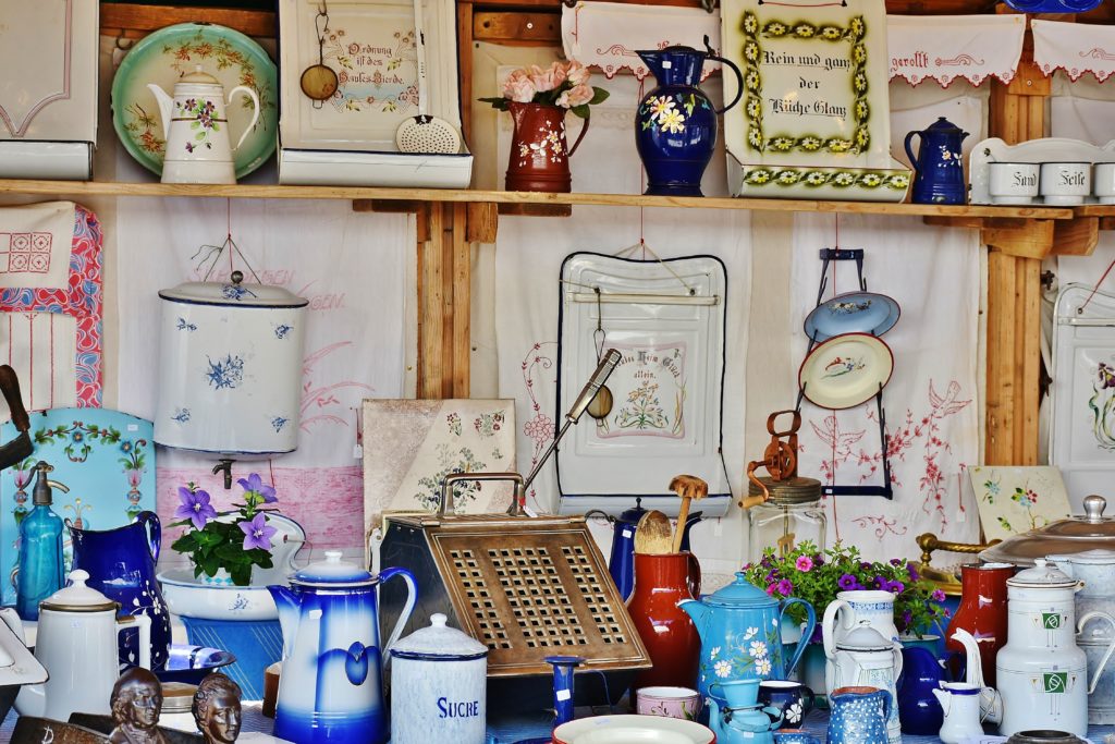 Antiques and trinkets on display 