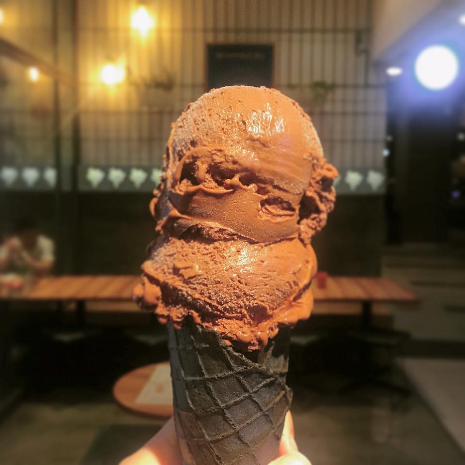 2 scoops of choc gelato on cone