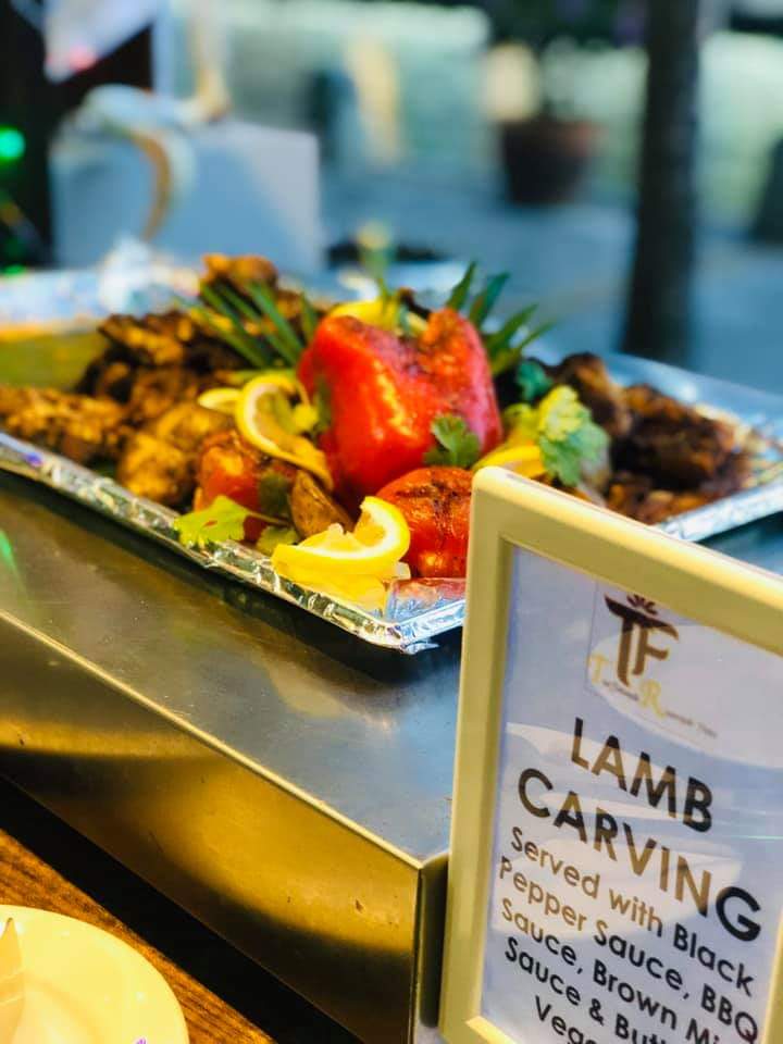 Grilled lamb served in silver platter