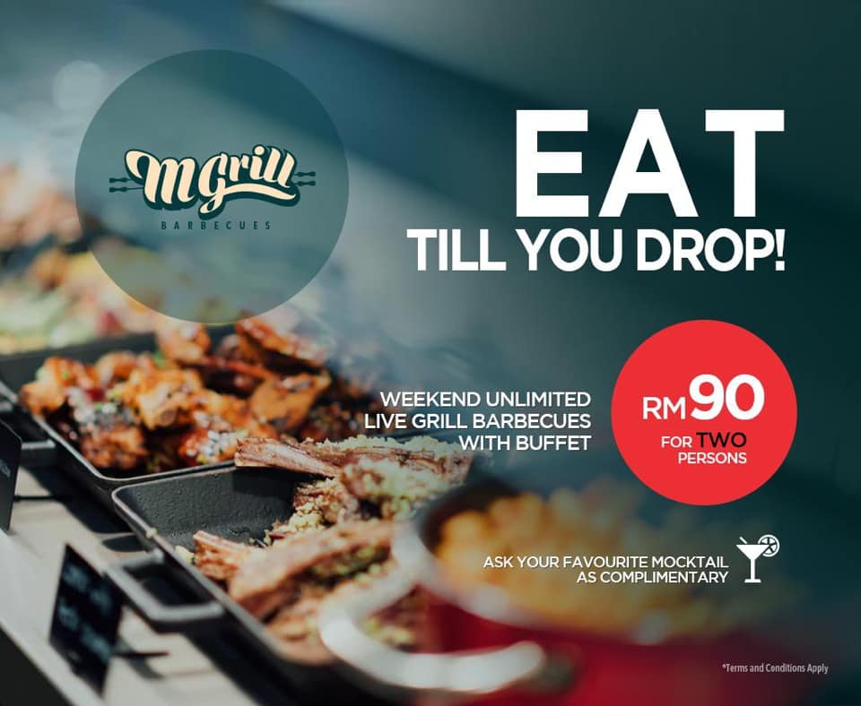 Poster on Eat Till You Drop buffet with dishes in background
