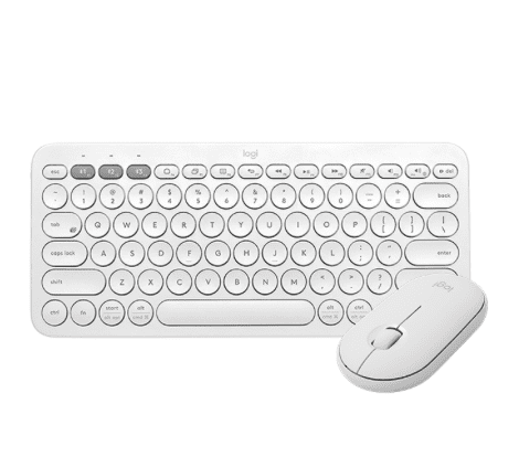 white wireless keyboard and mouse from logitech