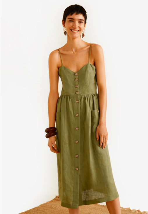 Trendy Summer linen dress with buttons