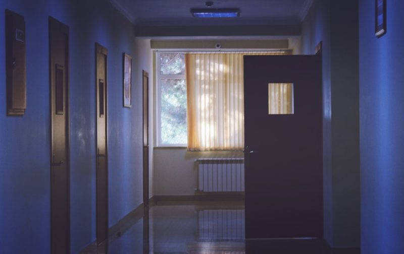 Hospital corridors with dim lights
