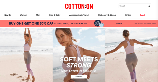 homepage of Cotton On website