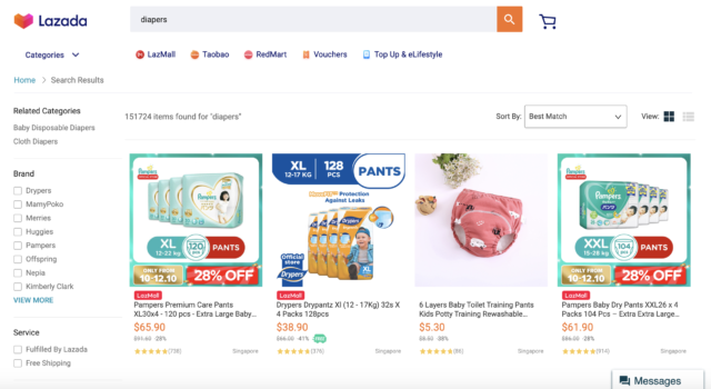 List of cheap diapers on Lazada
