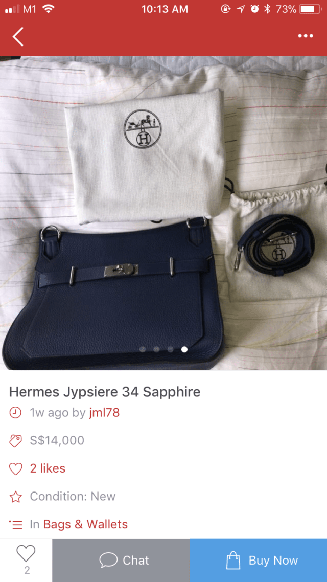 hermes jypsiere 34 sapphire listing on Carousell