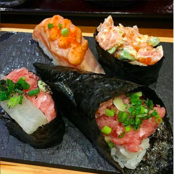 Salmon sushi and maki rolls at Ichiban sushi