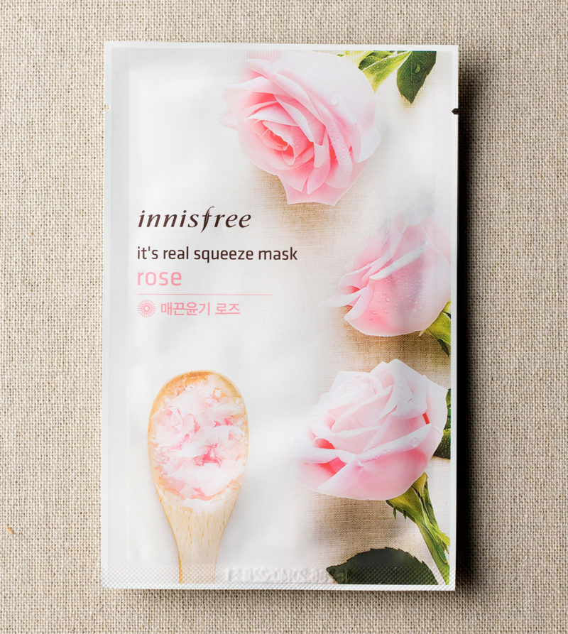Innisfree it's real squeeze face sheet mask made with rose extract to calm your skin