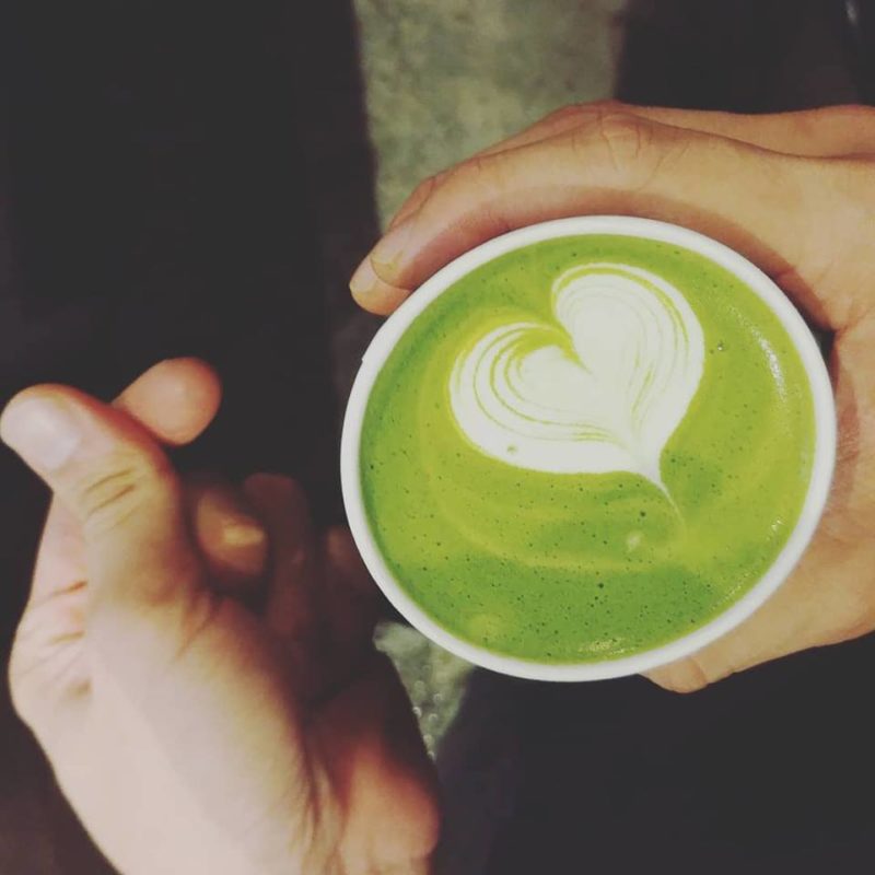 Hot matcha green tea latte at The Matcha Project