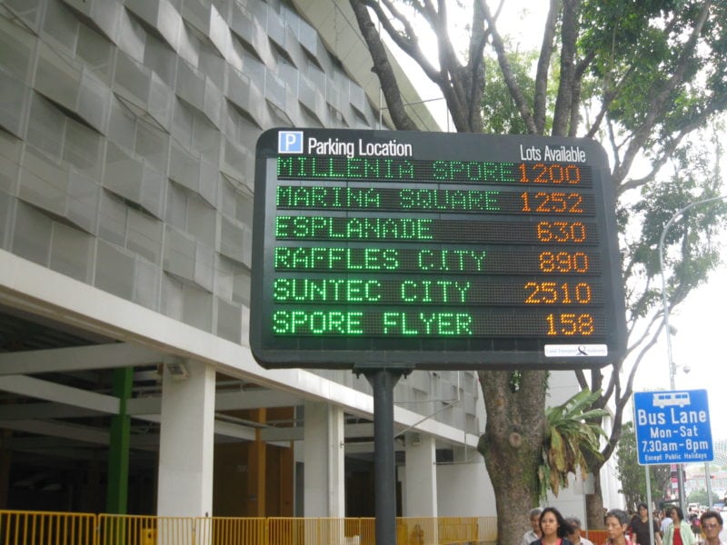 Parking signboard showing available lots 