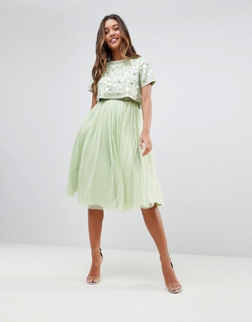 Pretty girl wearing a mint bridesmaid dress from Asos