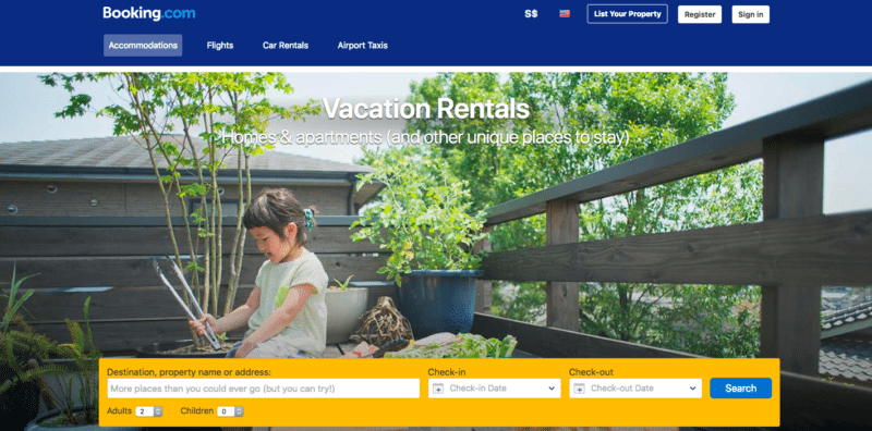 Booking.com vacation rentals listing website