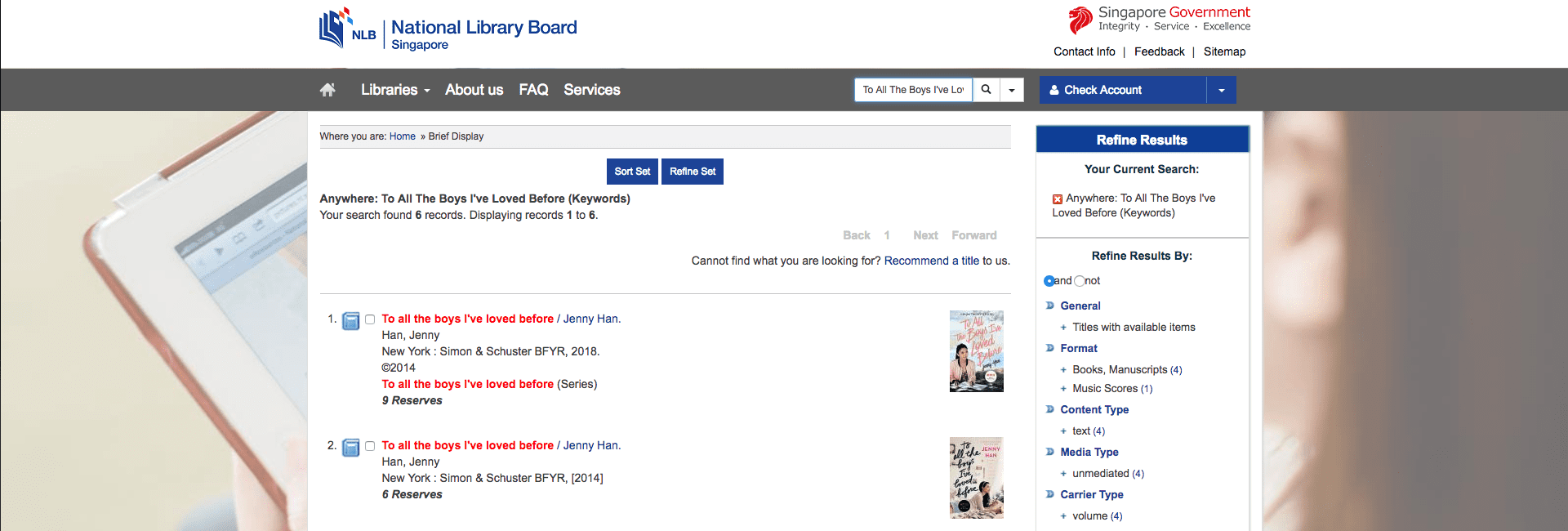 National Library Board Catalogue Screenshot