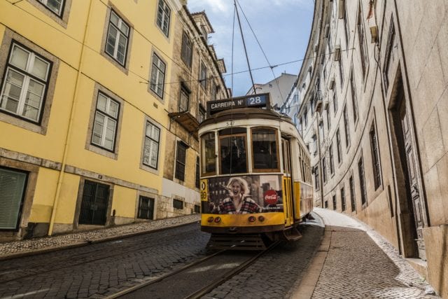 portugal tram on the road