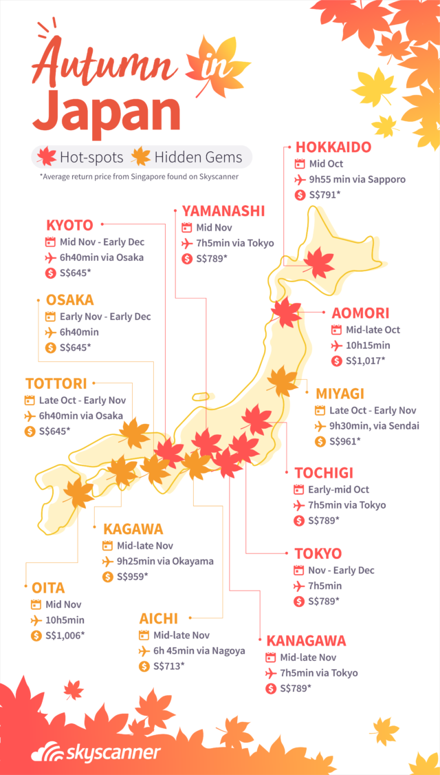 infographic on autumn foliage in Japan
