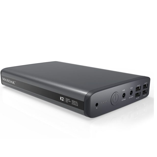 black power bank with power button and 6 ports