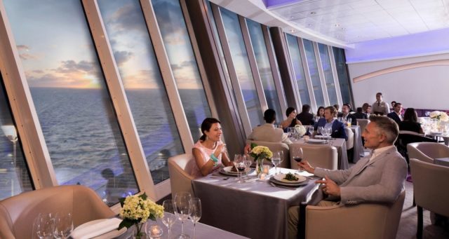 dining on a cruise with view of sea