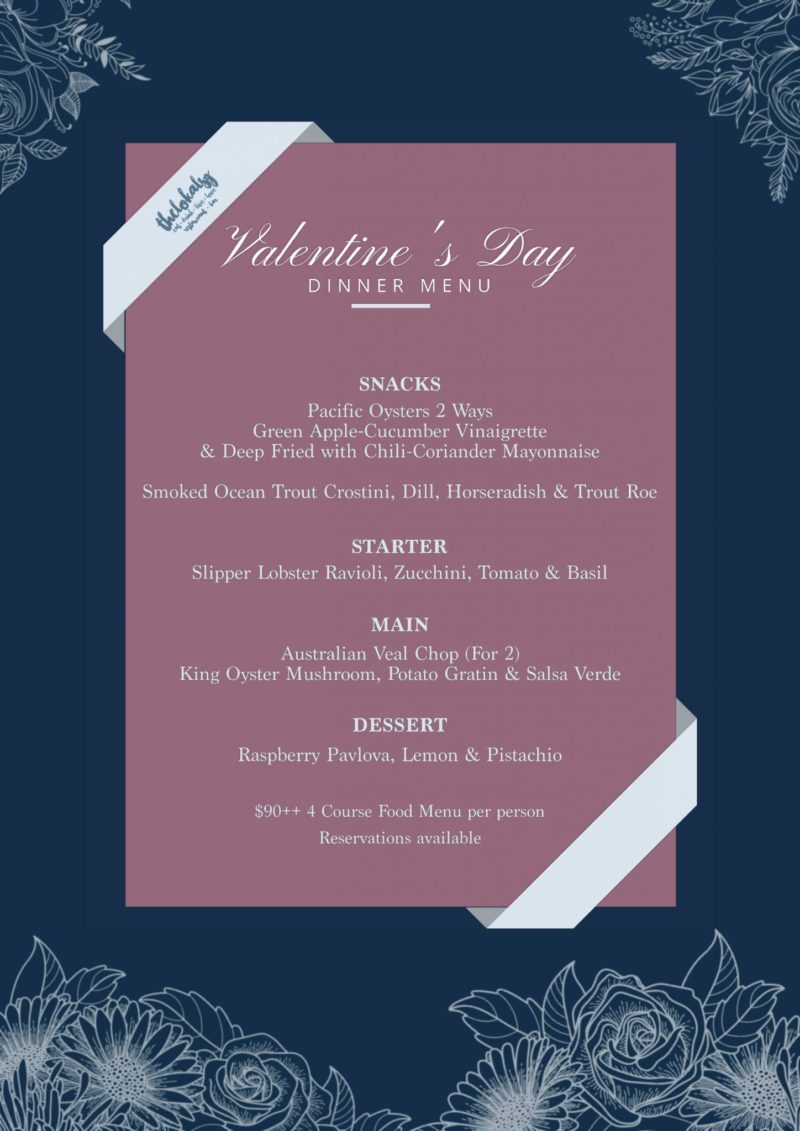 blue and pink valentine's day menu graphic