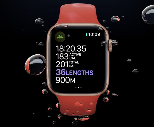 Apple Watch Series 6 always-on display with fitness data