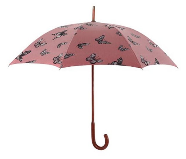 KOBOLD-抗UV-紅點設計師-優雅蝴蝶-全楓木手把-經典洋傘 -直柄傘-紅